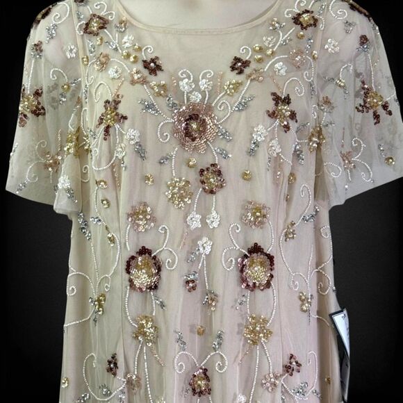 ADRIANNA PAPELL Alabaster Beaded Flutter Sleeve Dress, NWT! Size 18W - Picture 6 of 6